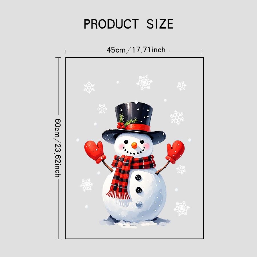 TEMU 1pc 45cm X 60cm Christmas Window Cling, Static Sticker, Christmas Snowman, White Snowflake, Christmas Glass Sticker, Suitable For Home Windows,