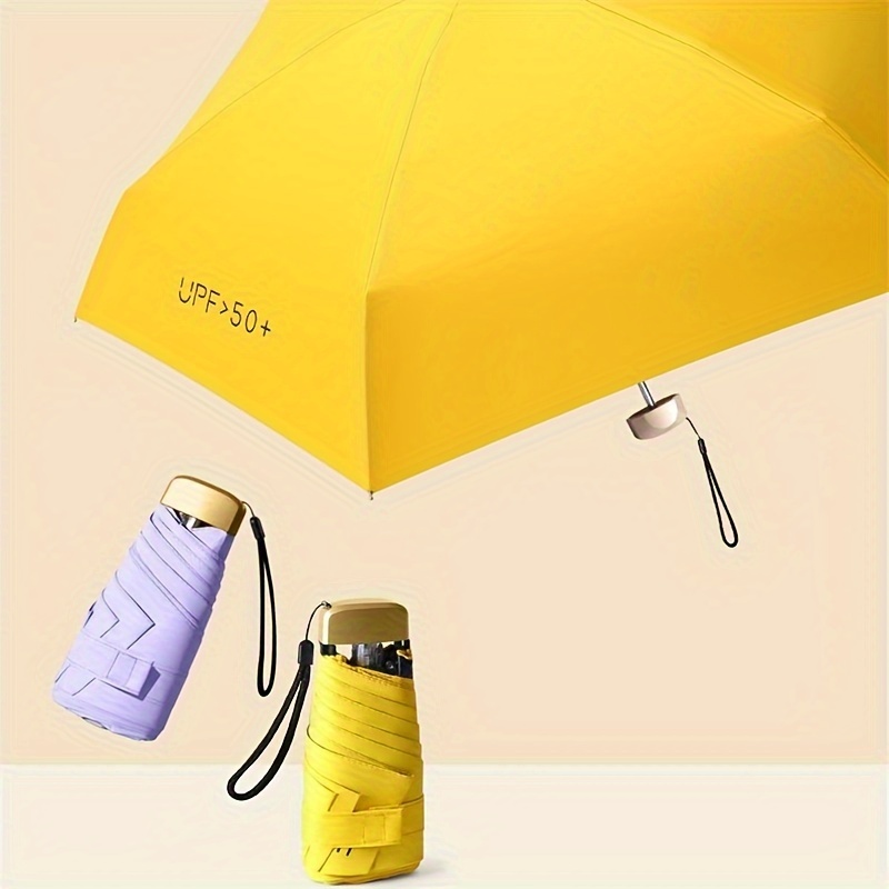 

Chic Black Mini Pocket Umbrella - 6-fold, Uv Protection, Windproof For , Women, , Sunshade