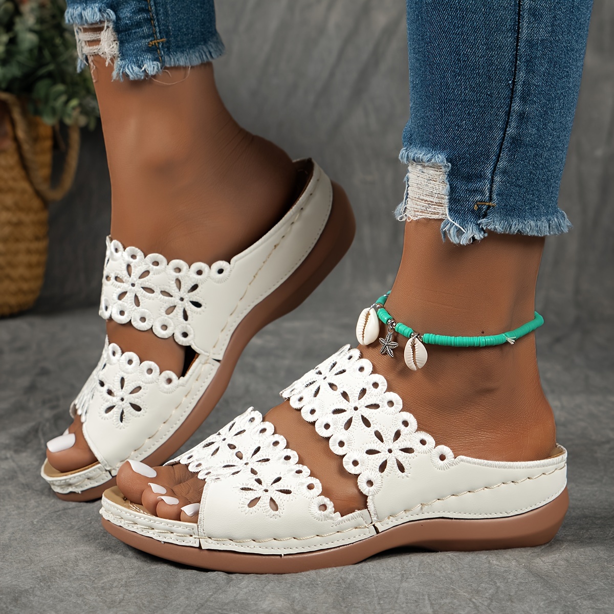 Women'* Hollow Wedge Slide Sandals, Casual * Toe Slip On Shoes, Comfy  Summer Outdoor Slide Shoes