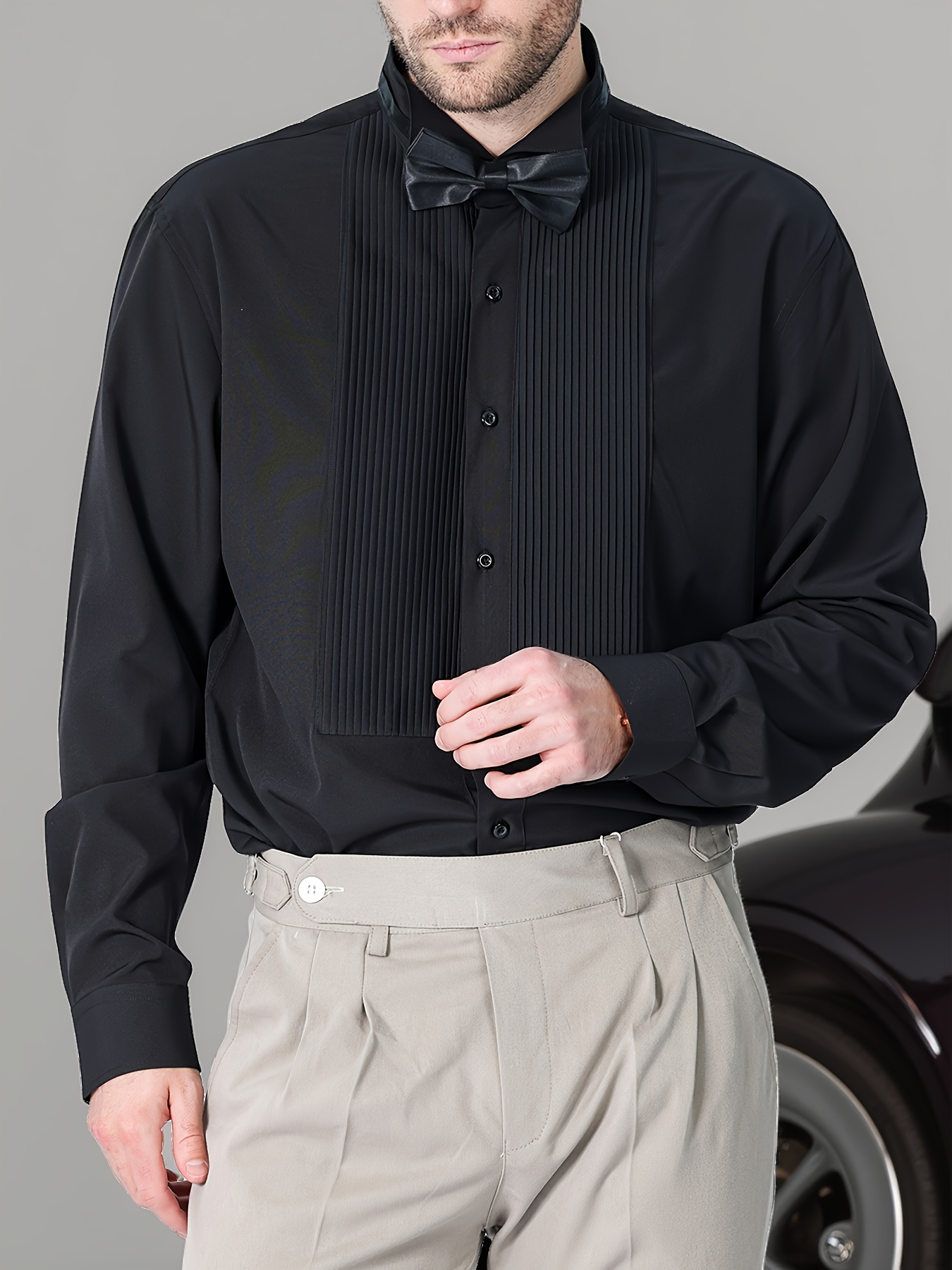 mens white tuxedo shirt bow tie stretch french gilly Temu South