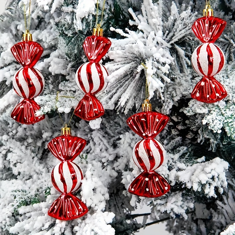 

5pcs Candy Cane Ornaments, 4.3" - Plastic Christmas Tree Decorations With Hanging Loop, Holiday Window Displays & Gift Boxes, Candy Christmas Decorations, Best For Christmas, Thanksgiving