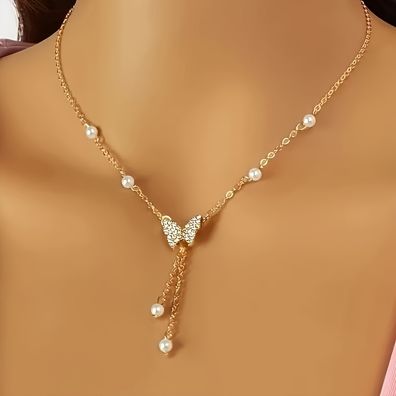 Pearl and Necklace Set, Elegant Adjustable Neck Chain, 18K Gold Plated