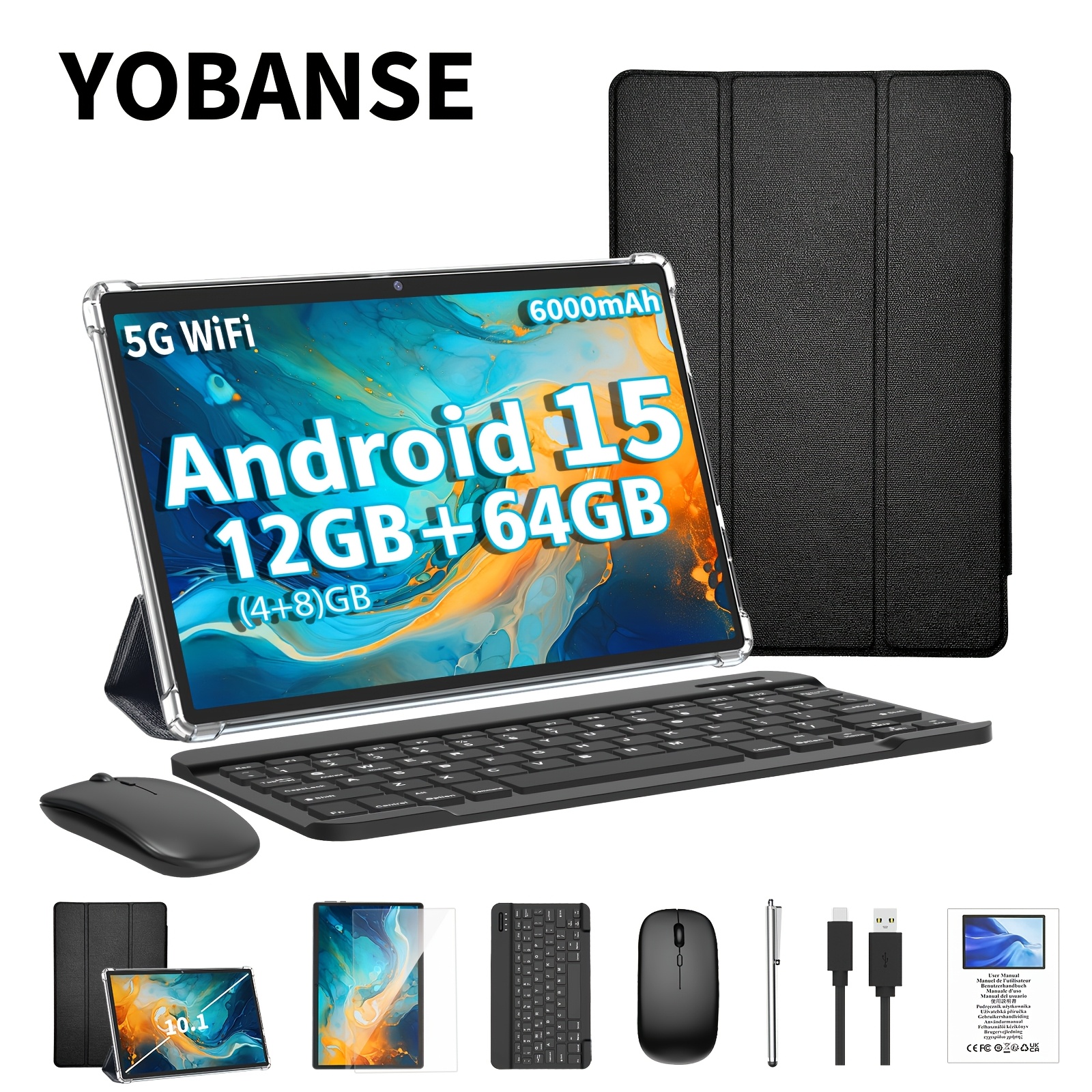   15 tablet, 12gb (4gb+8gb)   und 64gb rom, 1tb erweiterbarer speicher (tf-karte nicht enthalten), 10 zoll, 2-in-1 tablet, (optionale zusatzteile: tastatur, hülle, maus, stylus), 6000mah akku, stylus mit wlan-funktion, kabellose verbindung