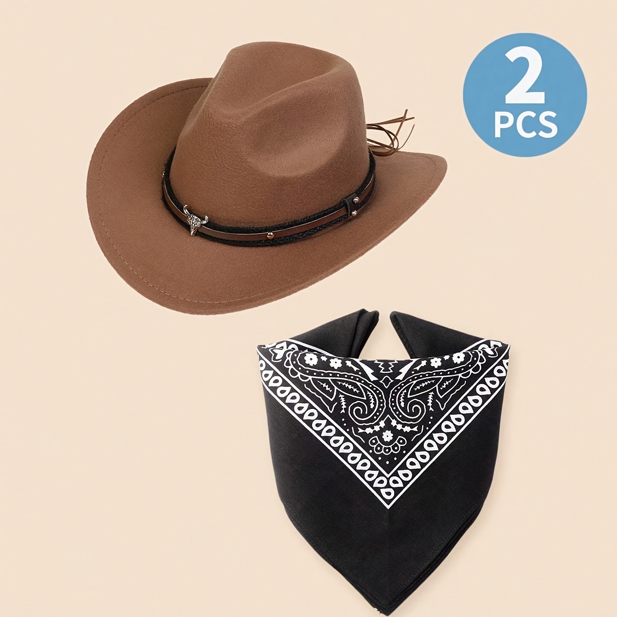 2pcs set youngsterss cowboy hats hard brim bandanas western  display picture 3