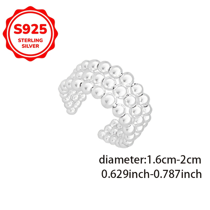 925 Silver Adjustable 3-Layer Beaded Ring, Gift for Couples