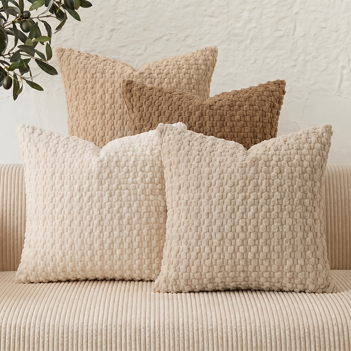 TEMU 4pcs, Boho Corduroy Gradient Throw Pillow Covers, Vintage Aesthetic Pillowcases, 16x16/18x18/20x20in, Spring Summer Fall Winter Cushion Covers,