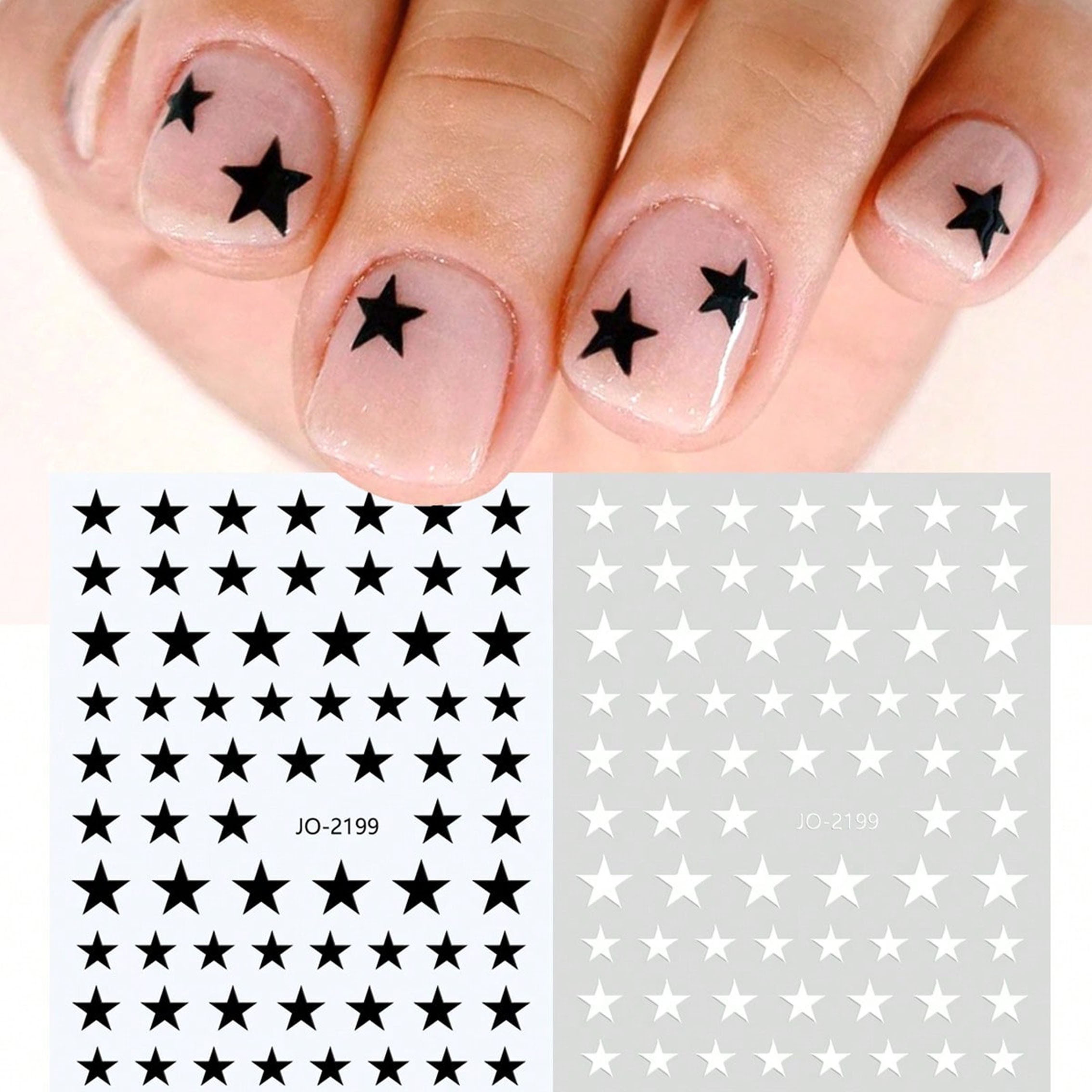 

2 Sheet Black White Star Design Nail Art Stickers, Self Adhesive Nail Art Decals For Nail Art Decoration,nail Art Supplies For Women And Girls