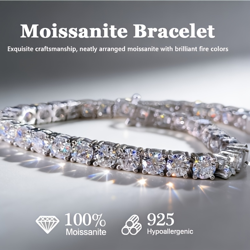 TEMU 4mm 925 Sterling Silver Set With A Row Of Moissanite Stones. This Women's Has A Luxurious And Elegant Style, Suitable As A Gift For Weddings,