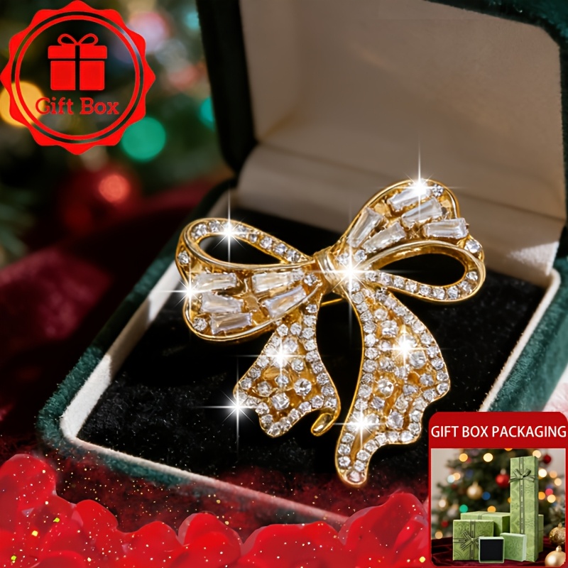 TEMU 1pc French Bow Brooch With Gift Box - Elegant Luxury European Suitable For, Christmas Valentine's Day Gift, Wear For Parties Weddings Daily