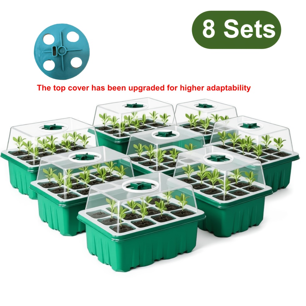 TEMU Heavy Duty | Seed Starter] 8 Sets Heavy Duty Seed Starter Trays | 12-hole With Humidity Dome And Base/outdoor Kit, Ventilation Hood And Drainage