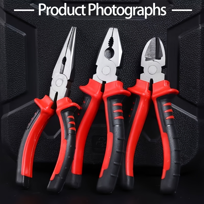 TEMU 3pcs 8-inch Wire Pliers And Diagonal Pliers And Pointed Pliers, Reinforced Pliers Head, Anti-slip Durable Pliers Set, Cutting And Fastening