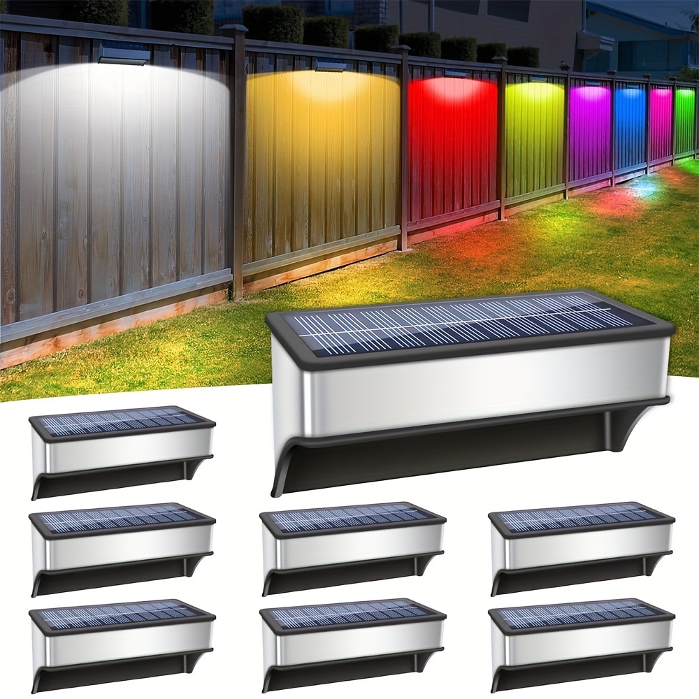 

8pcs Solar Fence Lights For Outside, & And Rgb Solar Deck Lights, Solar Staircase Lights, Stainless Steel Lights,, For Backyard, Garden, Fence, Wall, Deck, Business Lighting Decora