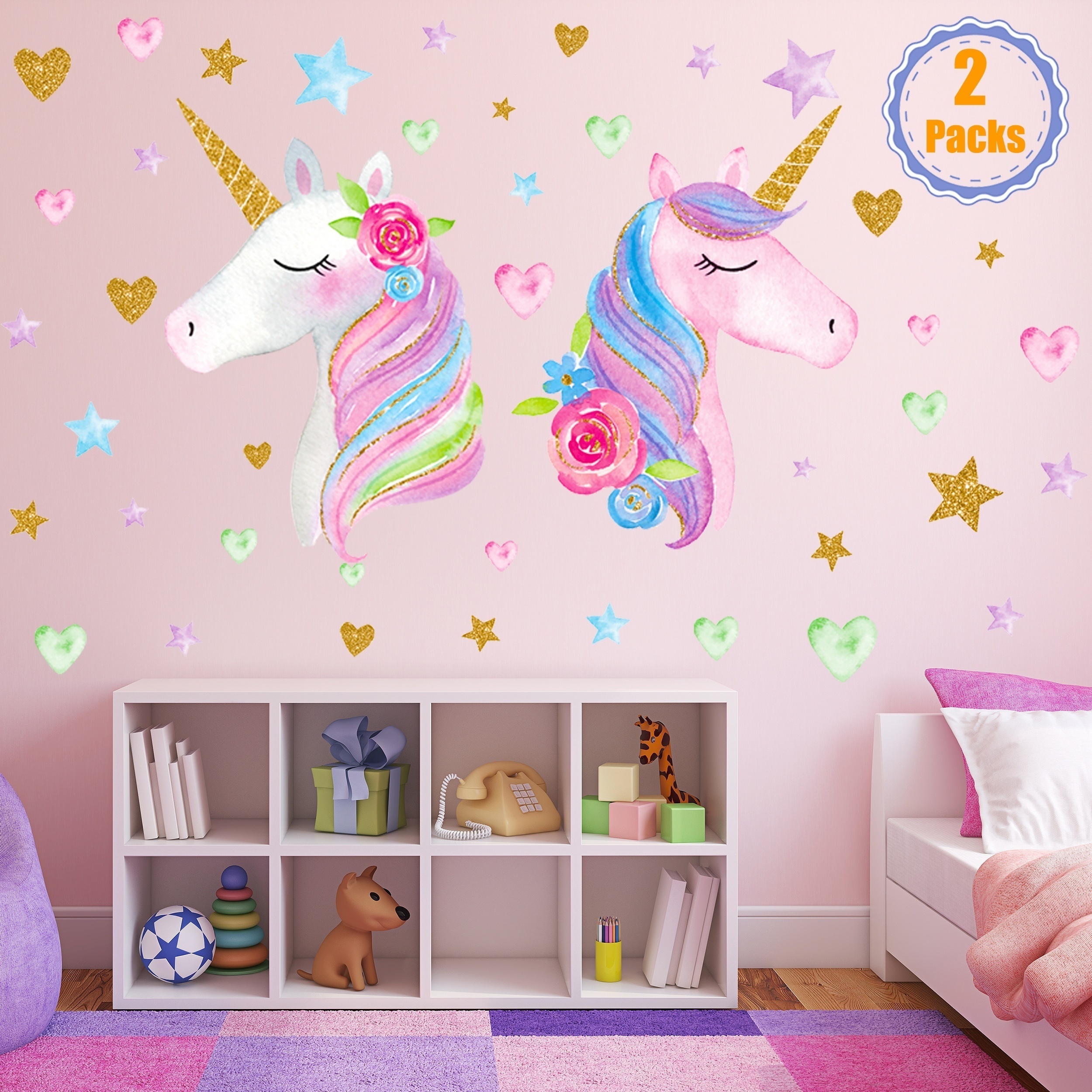 

Unicorn Wall Sticker, Large Size Unicorn Wall Sticker Star And Heart Wall Sticker Decor Self-adhesive Wall Sticker, Bedroom Entrance Living Room Porch Home Decor Wall Sticker