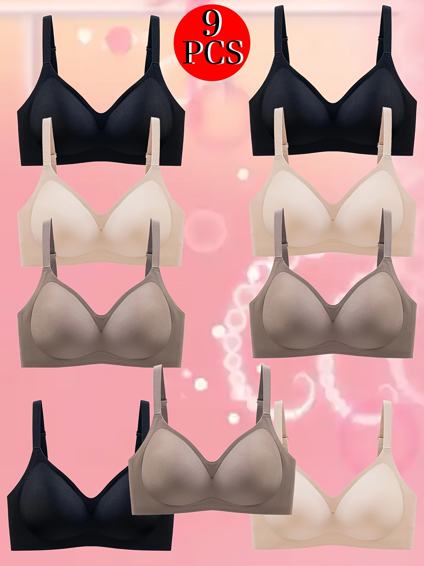 9pcs womens wire free push up bra sexy   design with underwire cups seamless sheer fabric adjustable straps fan detail for small busts Product details 0