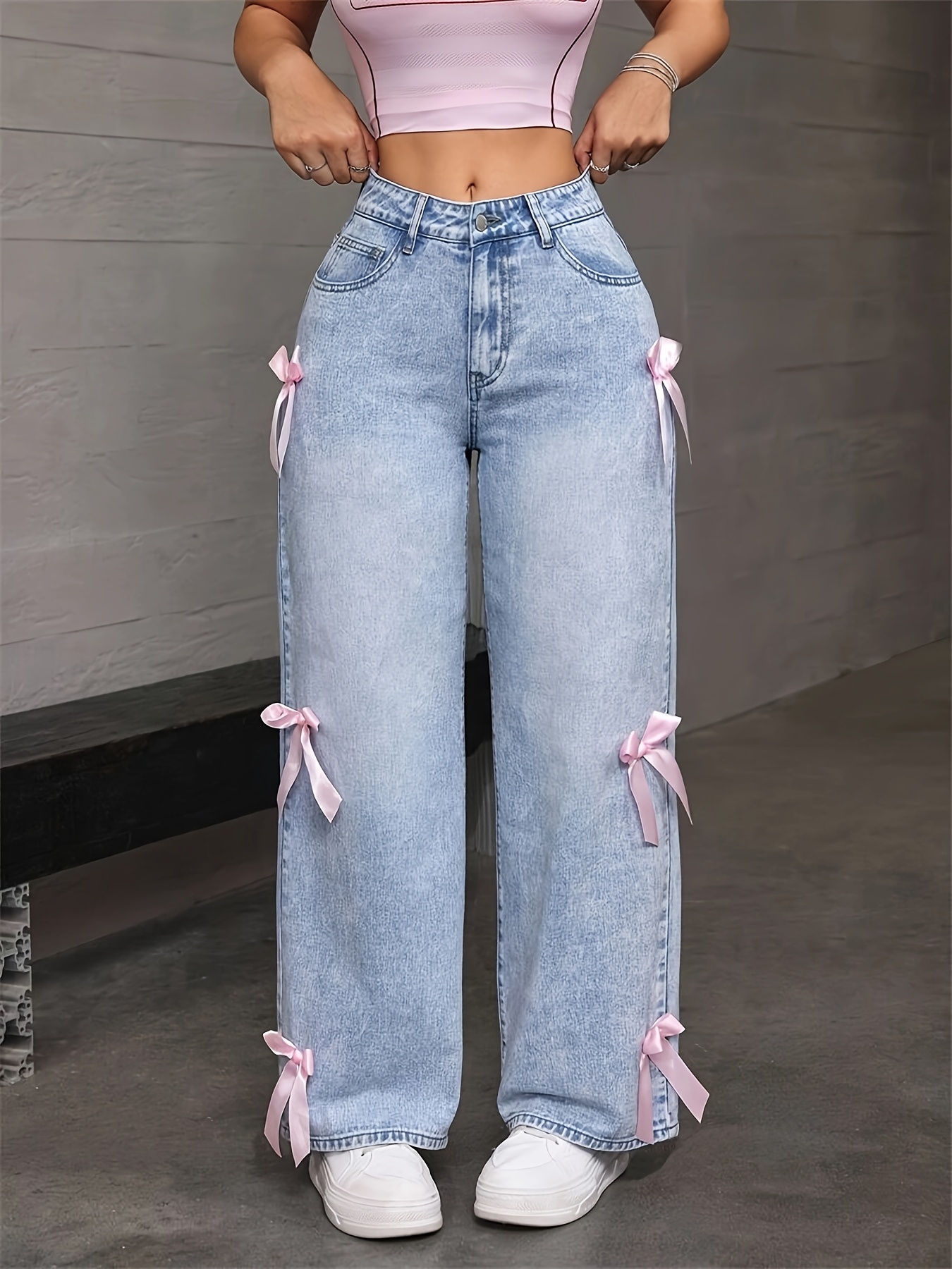 High Waisted Jeans Anchos Aesthetic Blue Loose Fit Wide Leg Jeans