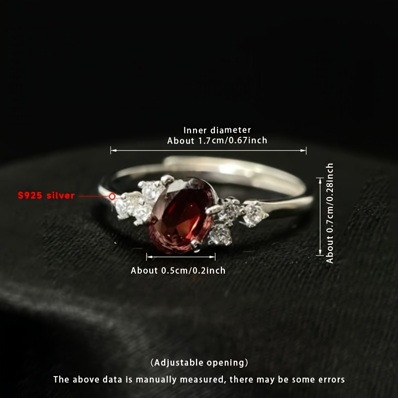 Garnet Open Ring in S925 Silver, Adjustable