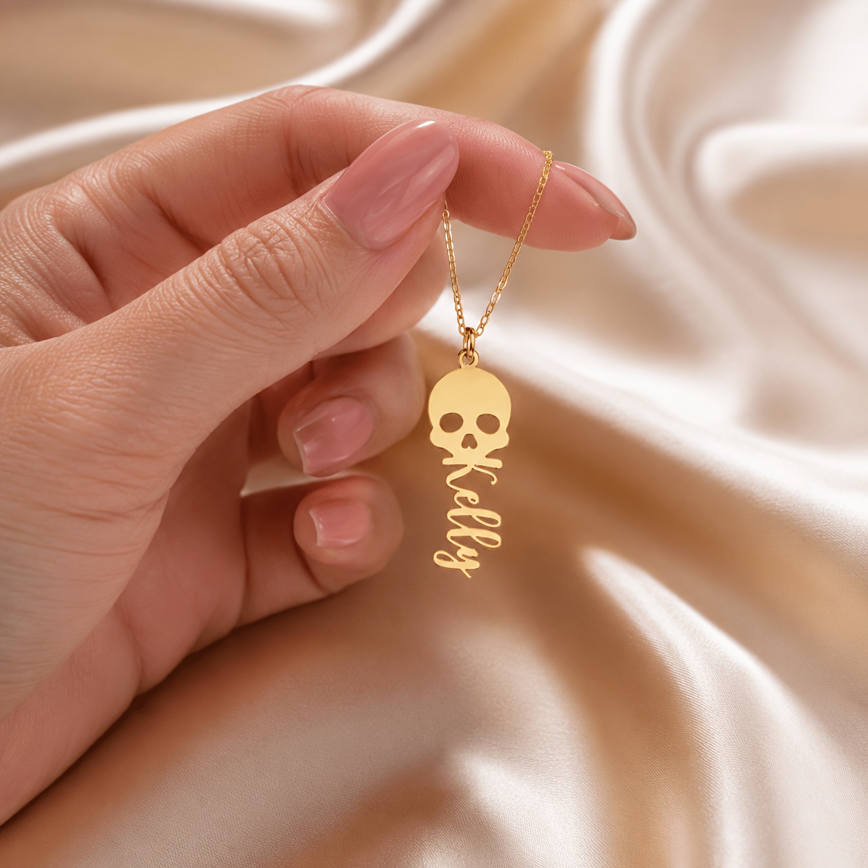 Personalized 18K Gold Plated Gothic Skull Name Necklace