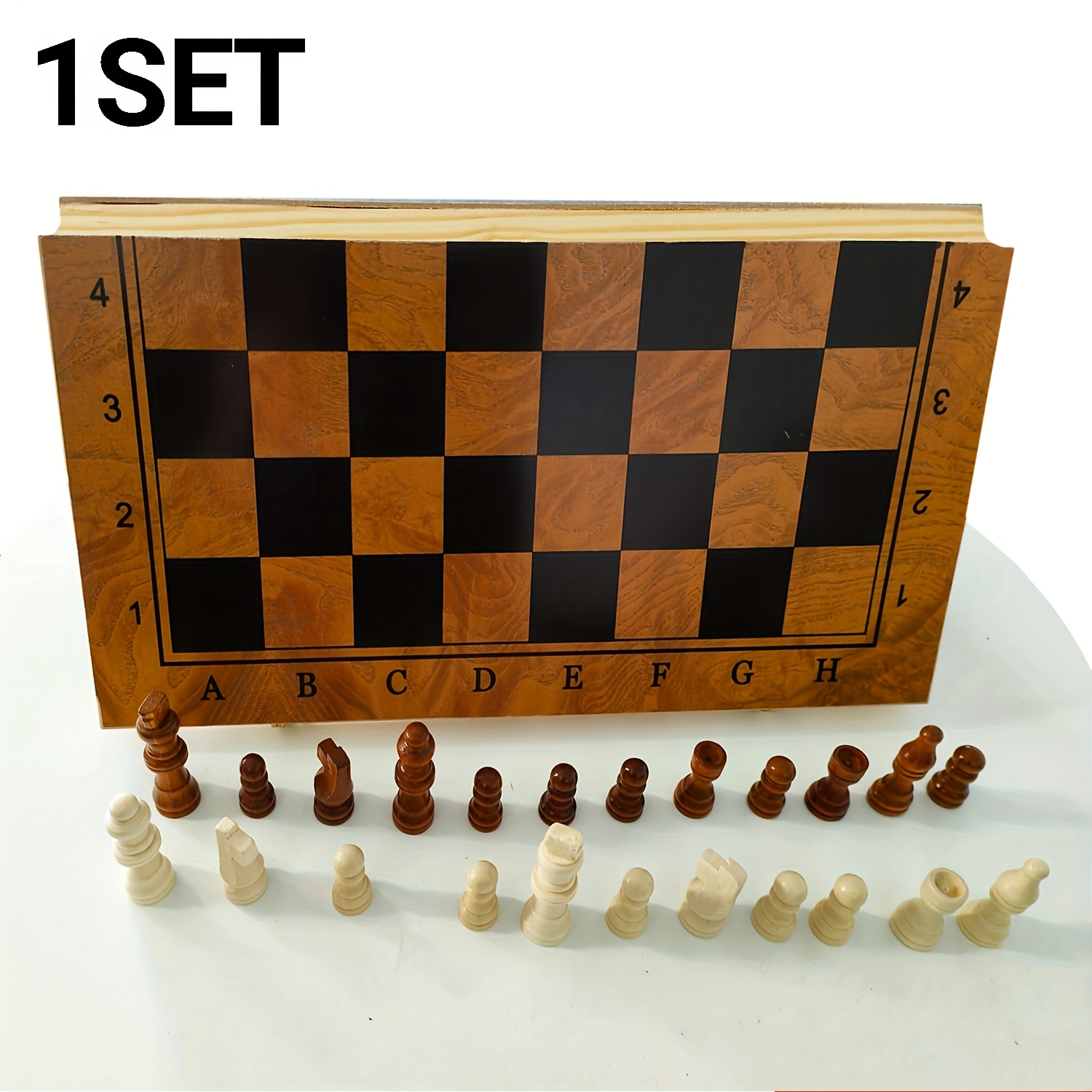 TEMU 1/2sets Wooden Chess Set Large Folding Board And Chess Pieces Ideal For Beginners And Chess Enthusiasts