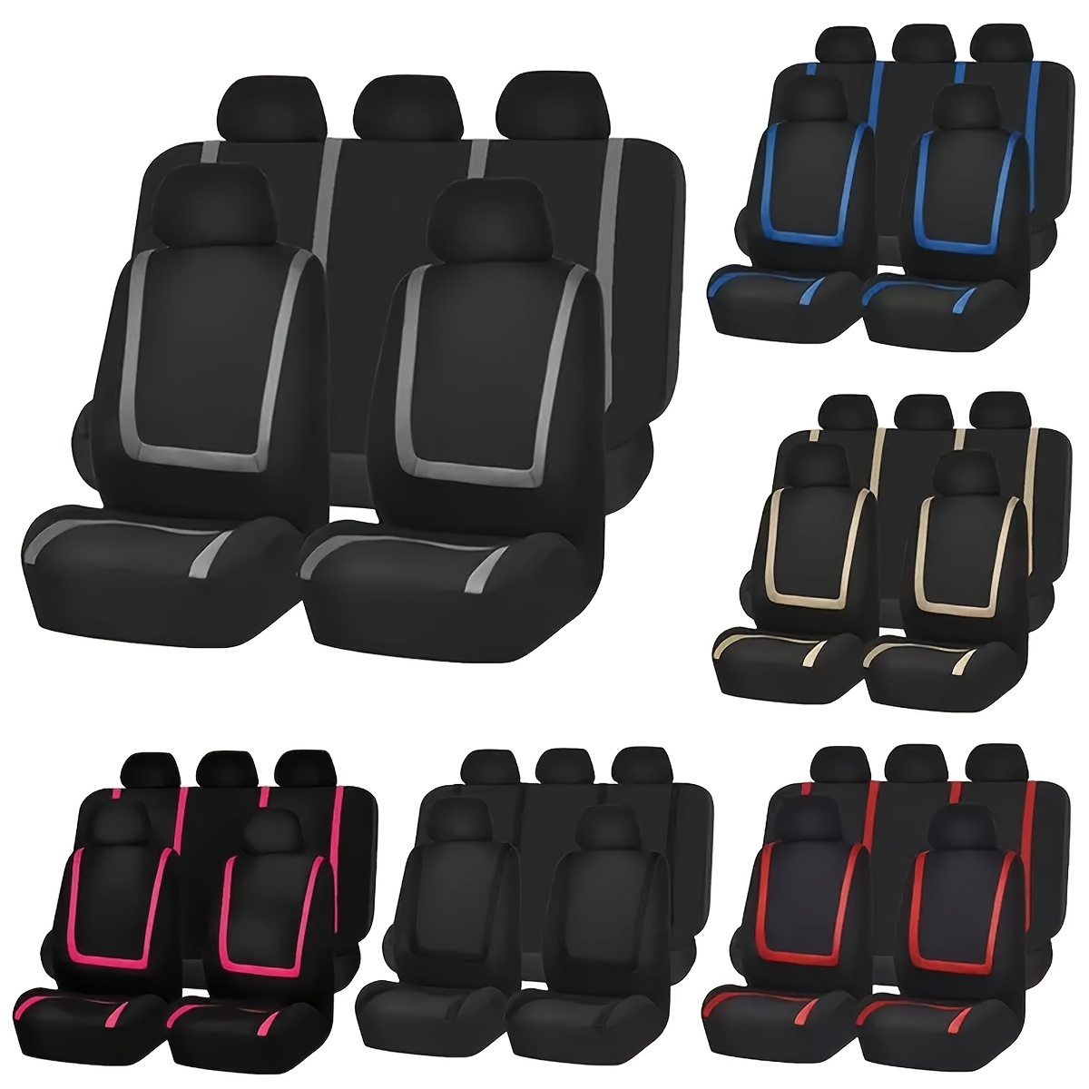 

Universal Car Seat Covers Set For 5-seats, Stripe Design, Durable Polyester Fabric, Full Protection, Easy Installation, Auto Interior Accessories