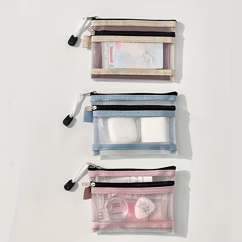 Image of 3pcs Double-layer Transparent Card Holders, Multiple Colors , , Storage For Business Cards & Small Items, Passport Organizer Pouch, Commuter Accessories, , Zipper Closure