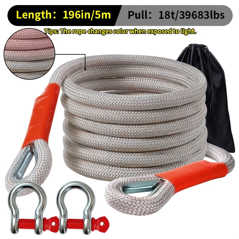 1pc heavy duty polyamide tow rope set 40000 lbs tensile strength off road recovery for suvs and vehicles with 2 steel u hooks and reflective storage bag front placement 122 lbs details 9