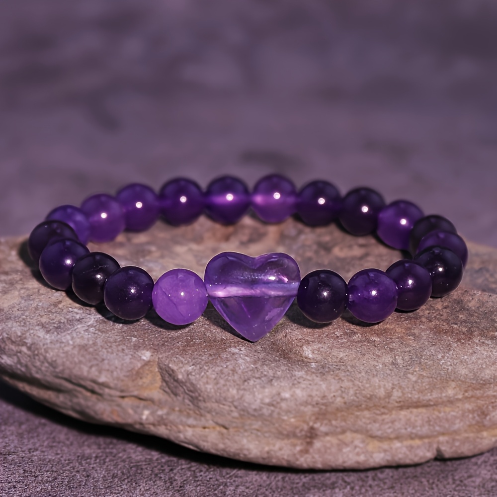 Bohemian Amethyst Bracelet for Women, Elastic Bead Jewelry