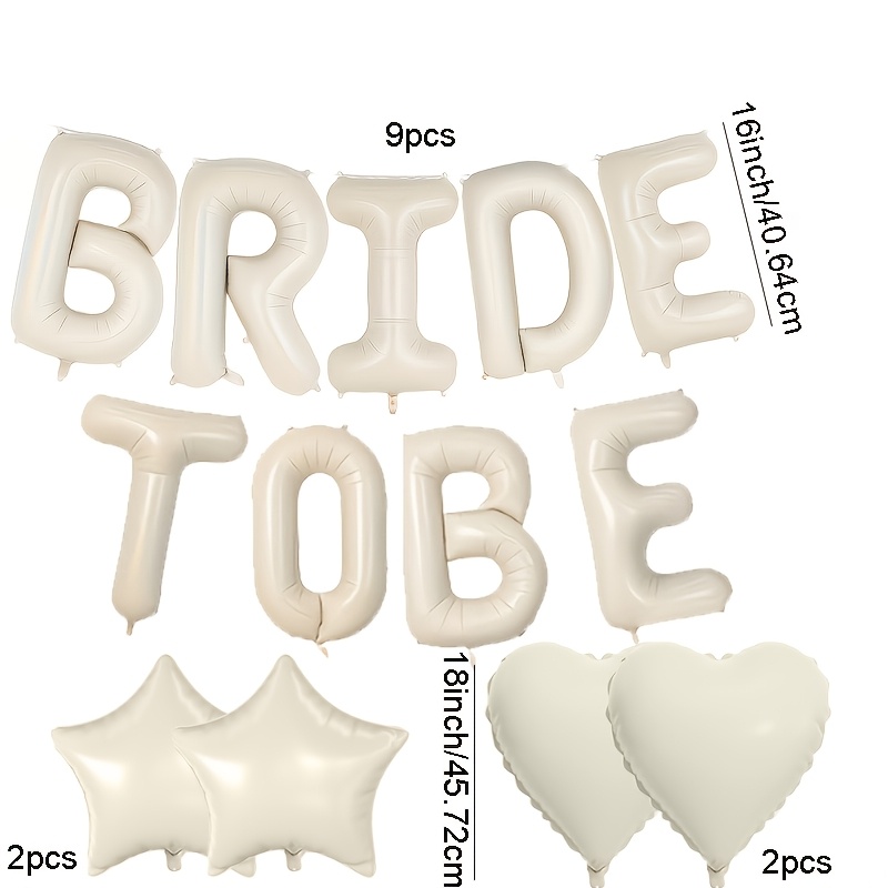 Image of 13pcs Cream White "bride To Be" Letter Foil Balloons, Heart & Balloon Set, Camping-themed Party Decorations, Graduation Bride Gift, Party Backdrop Decor, Wedding & Birthday Party Decoration Supplies