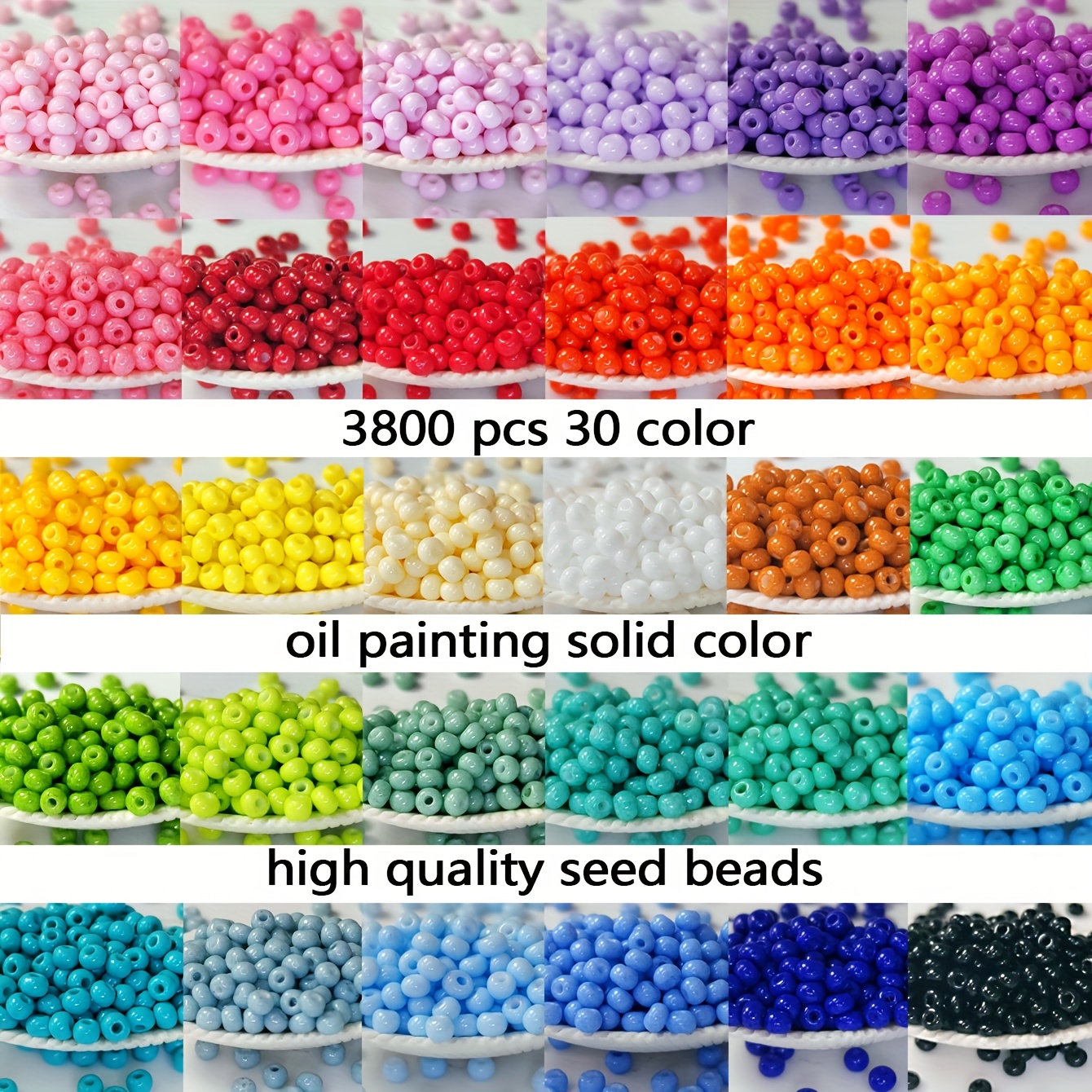 TEMU 3800pcs Opaque Seed Beads Kit For Jewelry Making - Beading Supplies - 3mm 8/0 Superior Oil-painted Solid Color Seed Beads - Set Of 30 Colors (5g