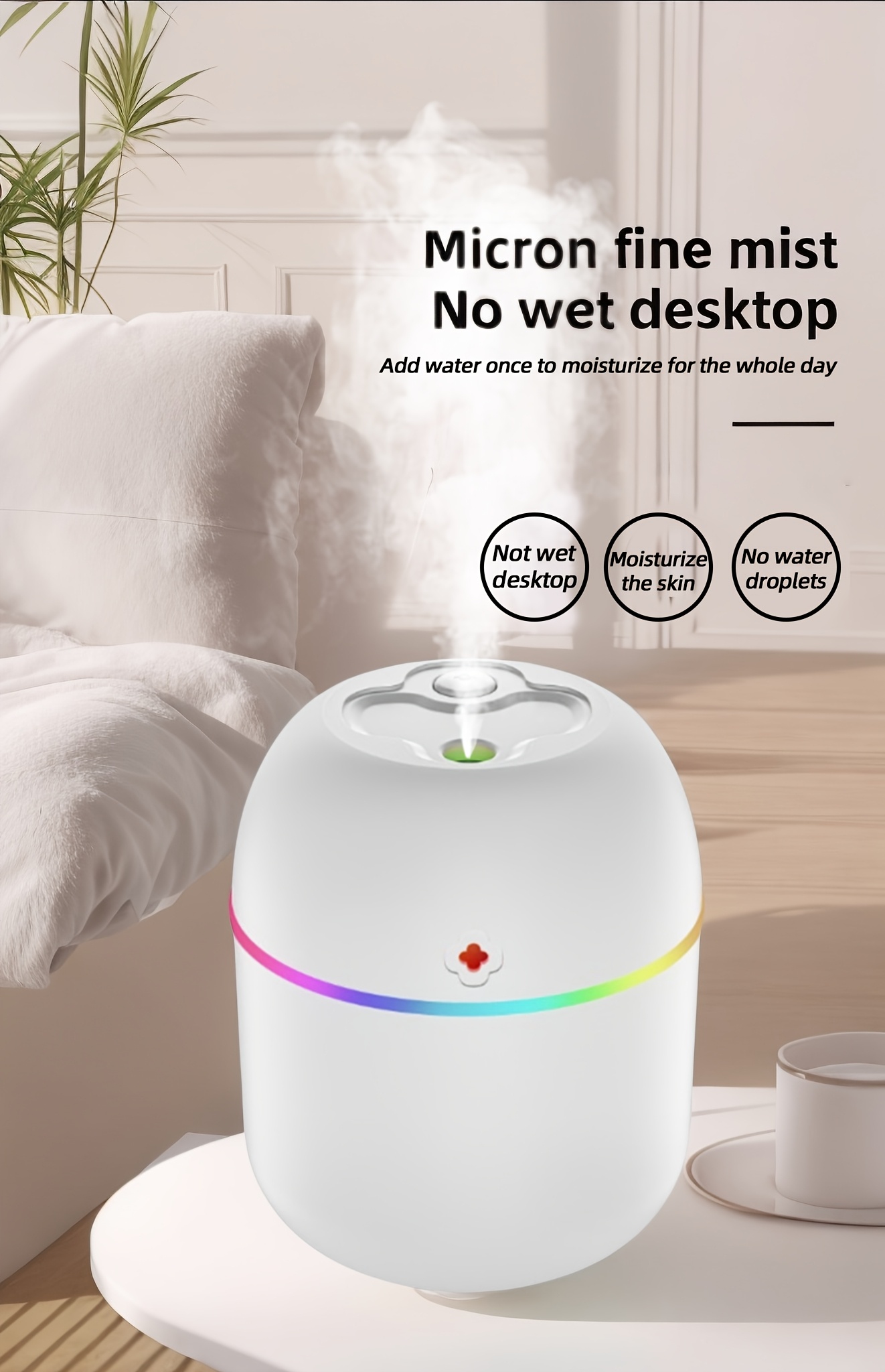 USB-C Home Fragrance Lamps Humidifier Portable, 7 color Light in Room, Desk, Car, Heating & Cooling Air Quality Improvement, No Battery Required, 36V and Below, for Home/Office/Travel, All Users.USB direct charging. New Year. Valentine'S Day.