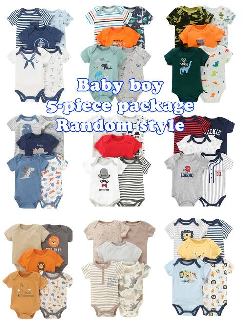 5pcs random set of baby boy rompers short sleeved rompers with cute made of pure cotton suitable for outdoor wear outdoor