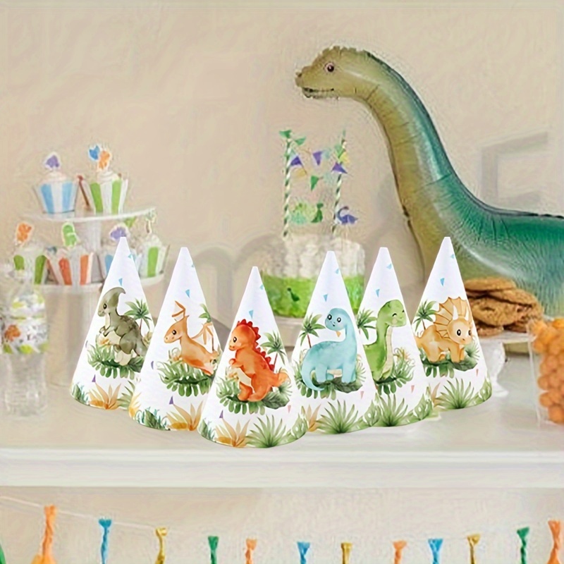 

Ensemble de 6 chapeaux en de dinosaure à feuilles , parfaits pour une fête d'anniversaire sur le thème de , avec des décorations pour une fête sur le thème des dinosaures.