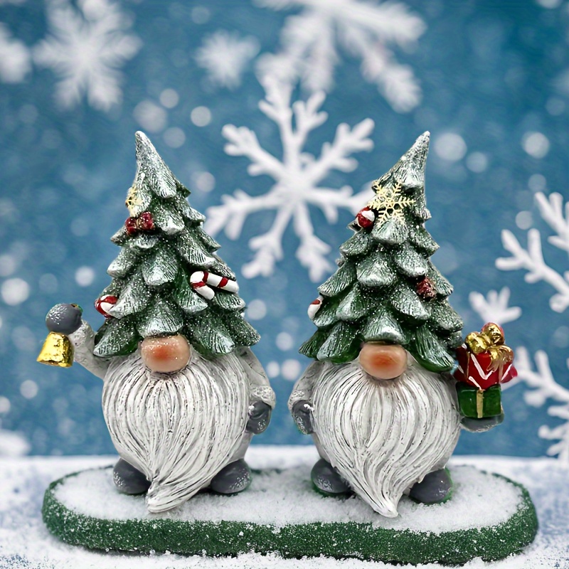 2pcs Christmas Decoration Resin Gnome Christmas Tree Statue Dwarf Sculpture Dwarf Desktop Decoration Crafts