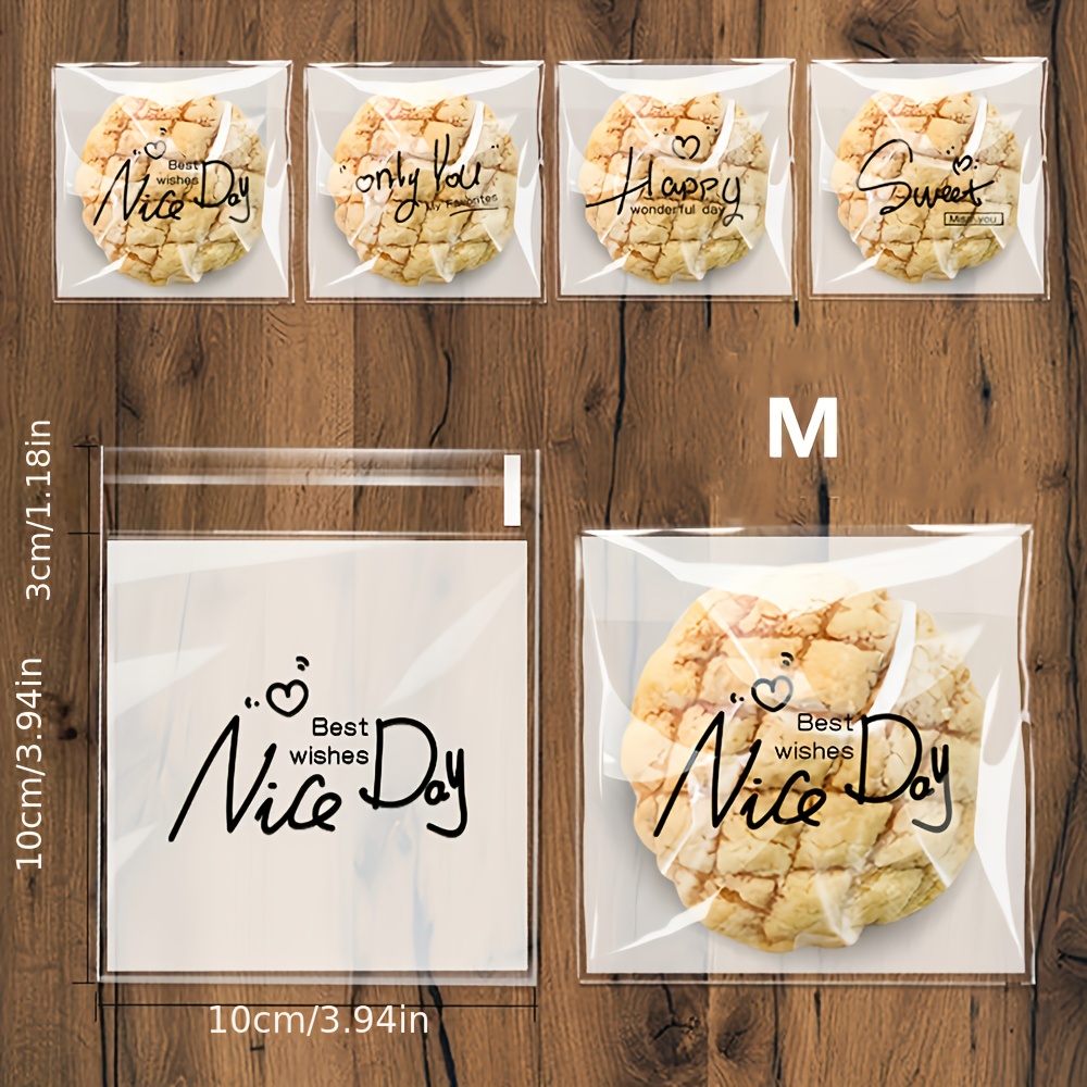 TEMU 100 Assorted Simple And Stylish English Self-adhesive Bags For Baking , Snowflake , Transparent Snack And Candy Bags