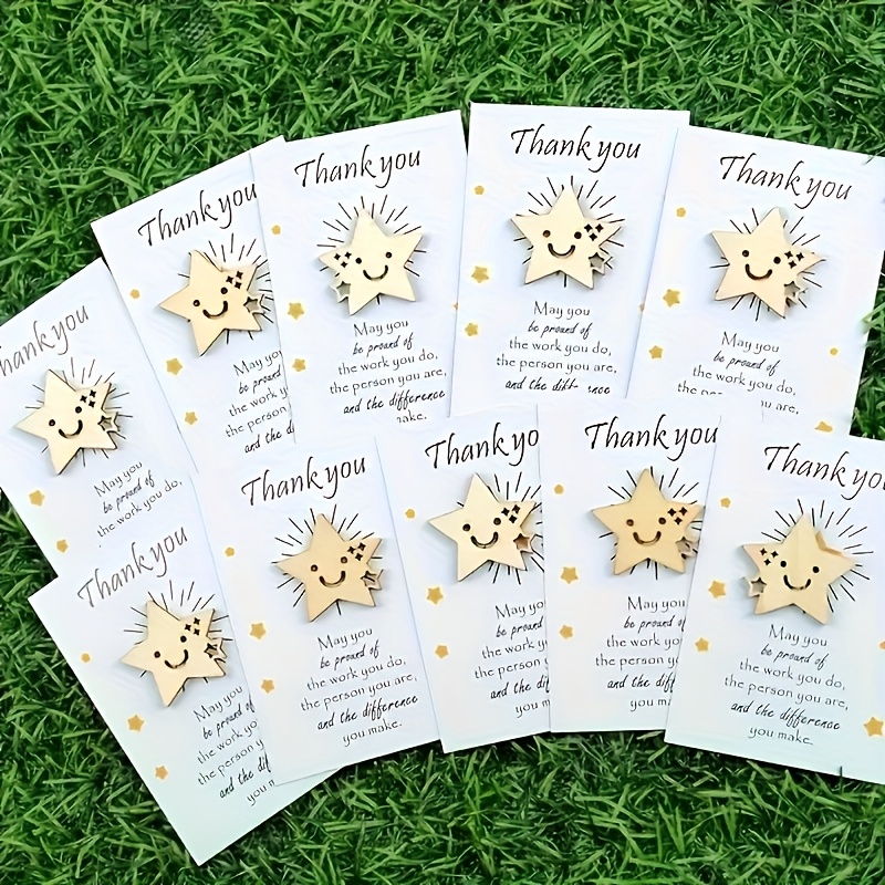 TEMU 10pcs Wooden Star Thank You Cards With Inspirational Quotes - White And Golden Accents, Appreciation Cards For Ramadan, Teacher/employee
