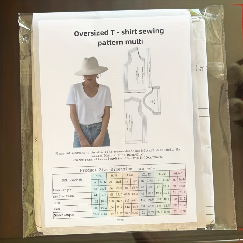 E-shop Übergroßes T-Shirt Nähmuster | Papiermuster für Anfänger zum Basteln locker sitzenden Kurzarm-Tops mit Rundhalsausschnitt
