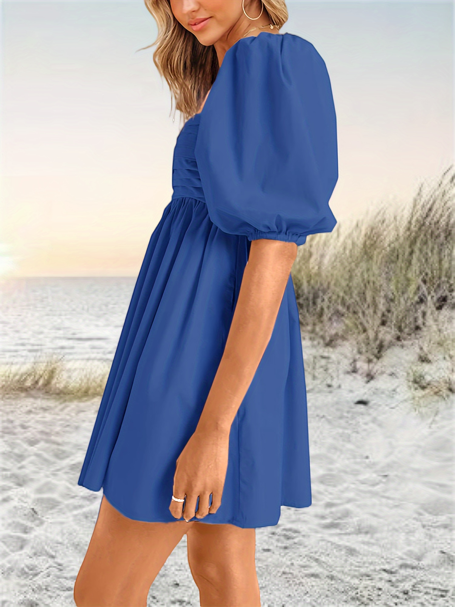 womens square neck dresses half puff sleeve high waist a - Temu