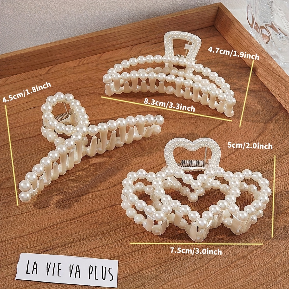TEMU Juego de 3 pinzas de tiburón con perlas de , dientes antideslizantes que evitan tirar del cabello, cobertura total en la nuca, accesorio para el