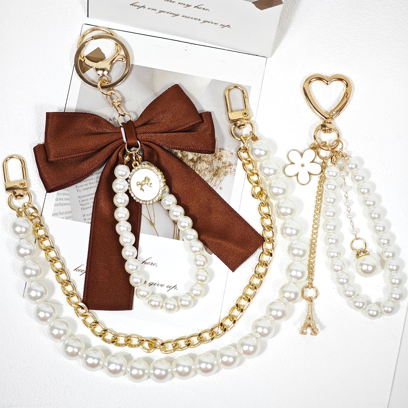 3pcs Chic Metal Bag Charms & Keychains Set, Elegant Handbag Decorations