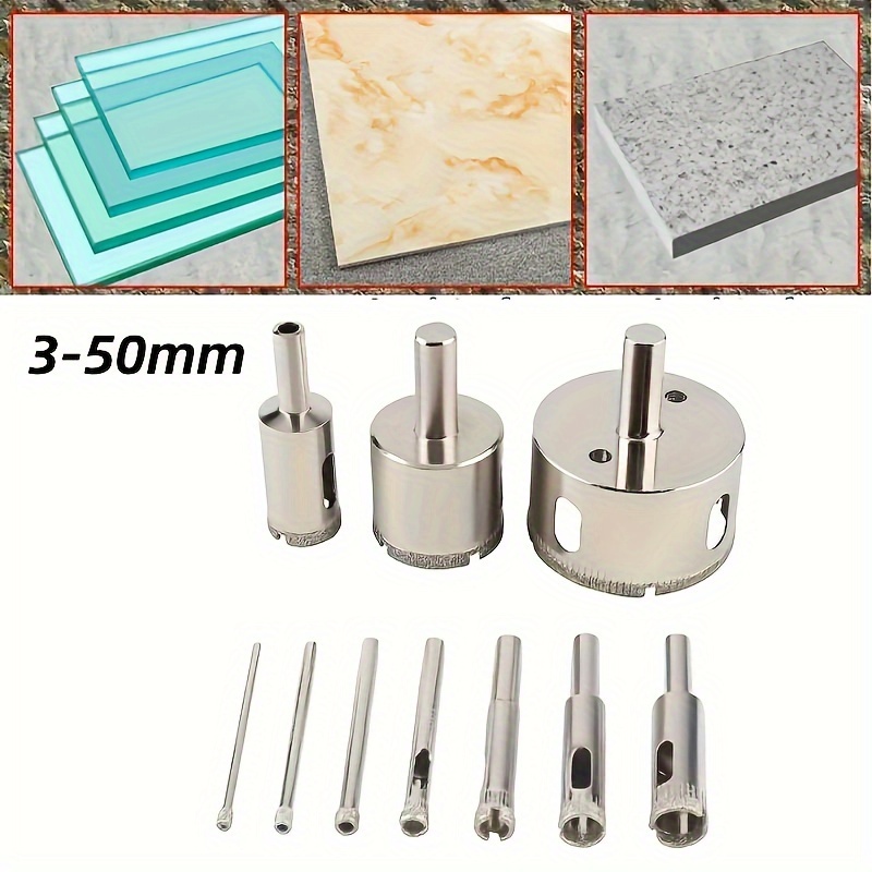 

10-piece Diamond Coated Drill Bit Set For Tiles, Marble, Glass, And Ceramics, Metal Material, Variety Sizes 3mm-50mm