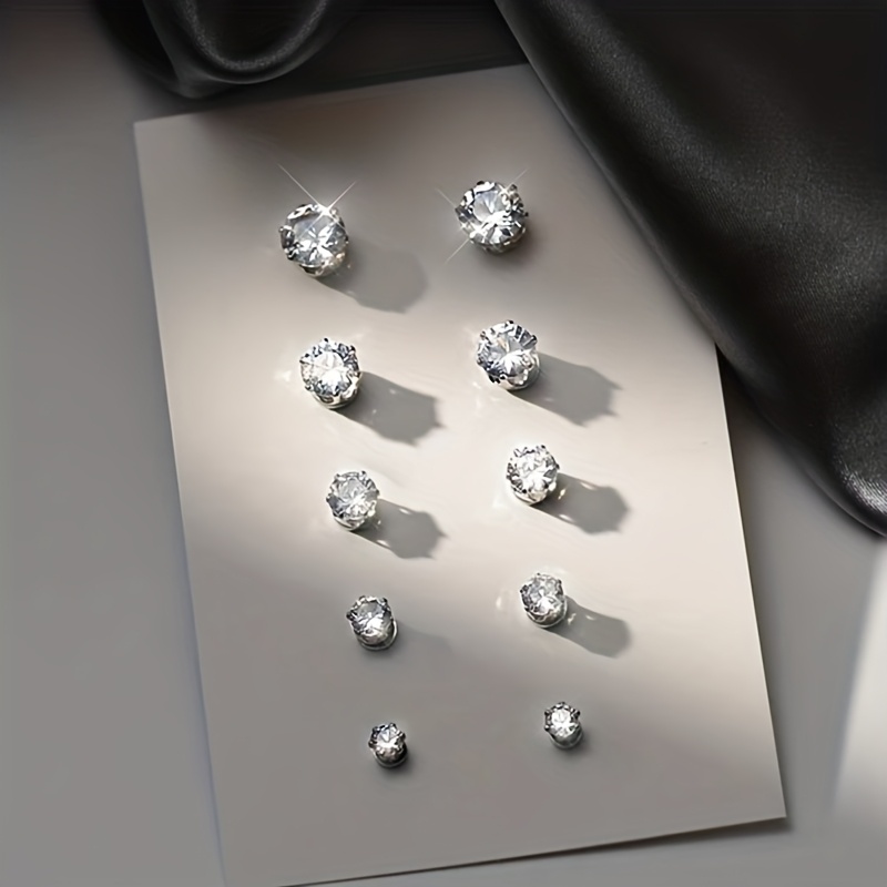 Image of 2pcs/1pair Magnetic Clip-on Earrings With Synthetic Cubic Zirconiaia Studs, No Piercing Required, Unisex Fashion Jewelry, Suitable For Parties, Balls, Weddings, And Daily Wear