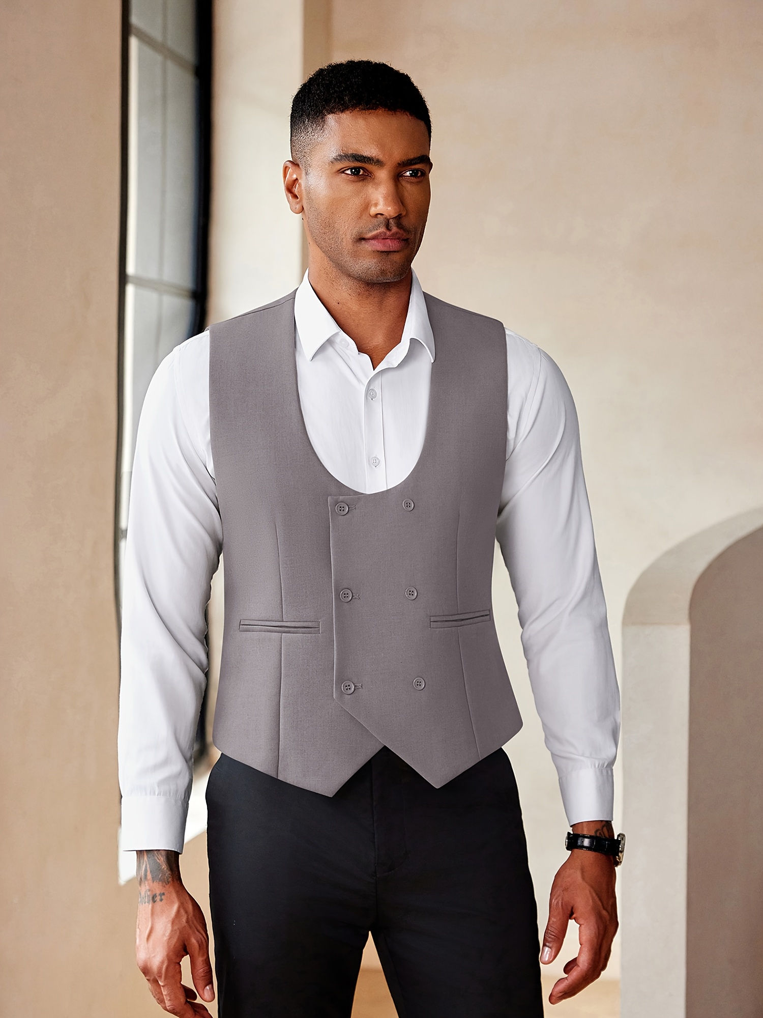 mens grey dress vest Steampunk Grey Suit Vest – Steampunk Outfit main image 0