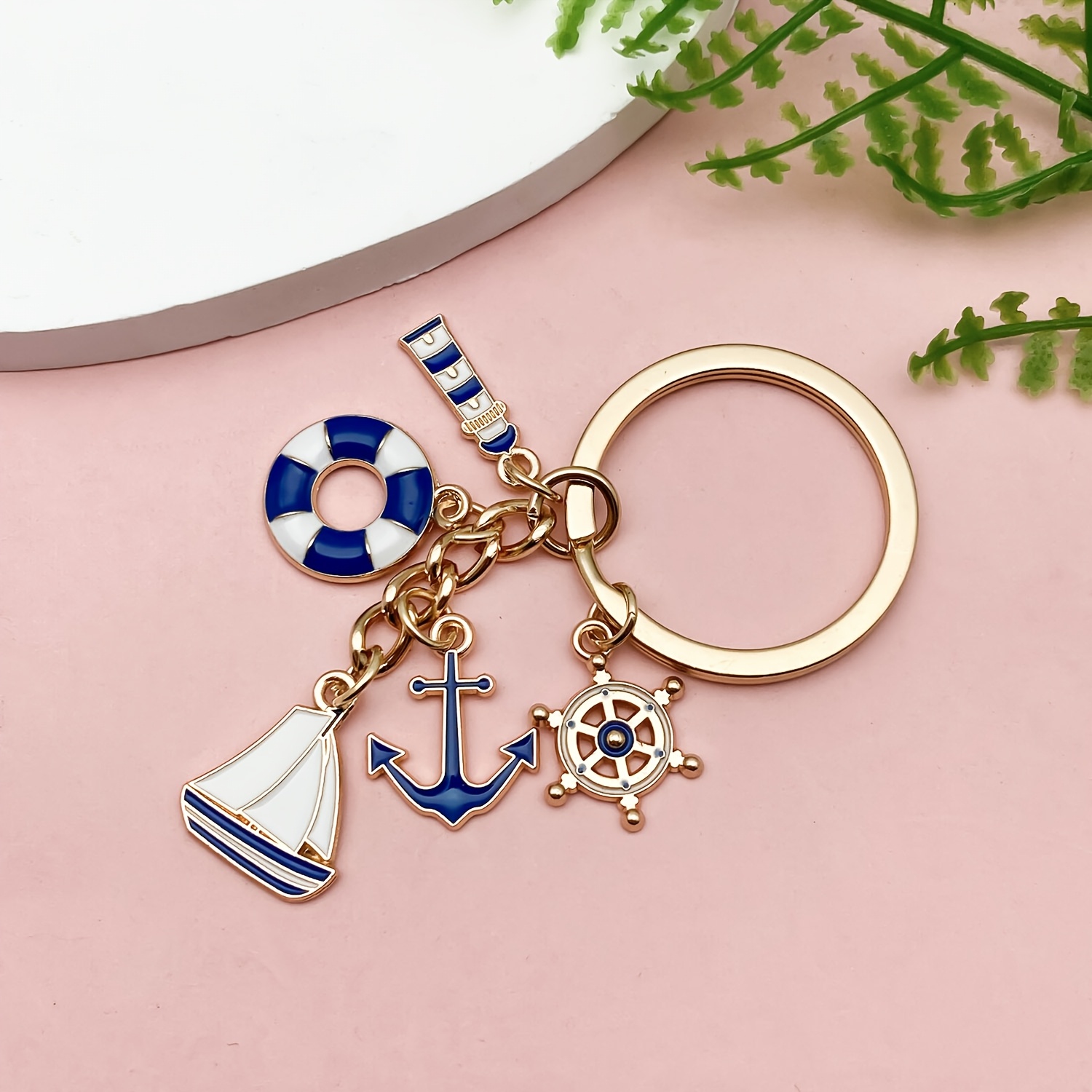 TEMU 1pc Porte-clés SAILANZI, Breloques Roue de Navire & en de Émaillé, Pendentif à Thème Océanique pour Sac & Voiture, Cadeau Créatif pour les