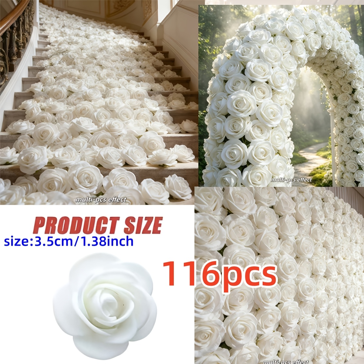 TEMU 116pcs Artificial White Rose Heads, Perfect For Home Decor, Garden Layout, Arch Backdrop, Wedding And Party Decoration. Ornaments, Ideal For