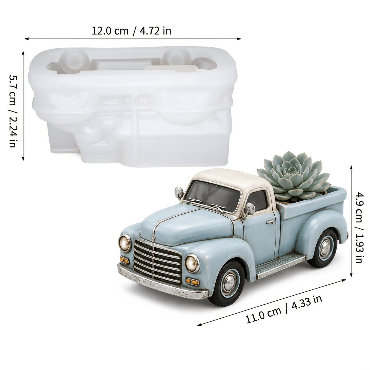 TEMU [vintage Pickup Truck Mold] 3d Flower Pot Silicone Resin Mold For Cement, Classic Car Pot Molds For Clay Gypsum, Easy Demolding Resin Planter