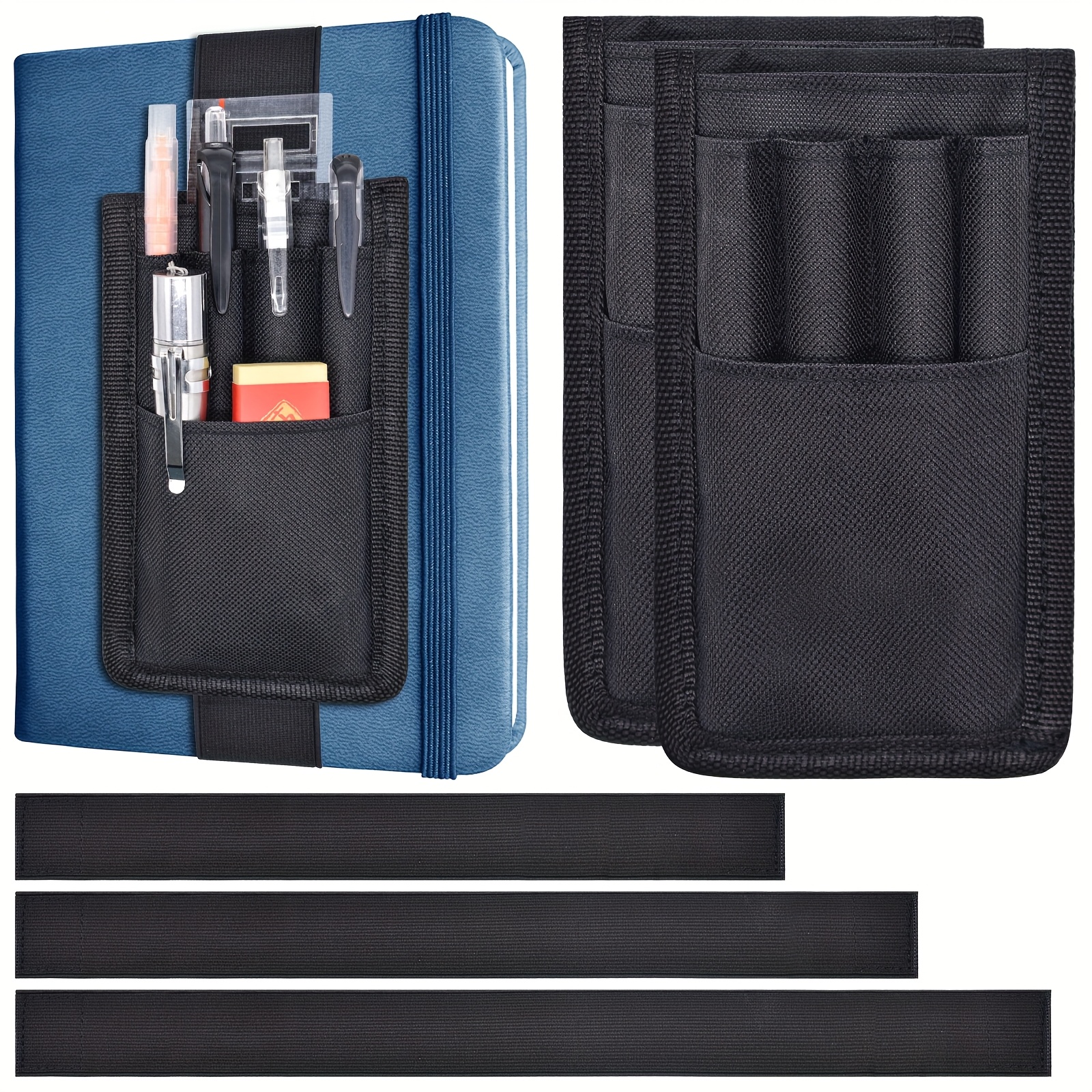 Easily Organize Your : 2 Pen Holders + 3 Elastic Bands To Make Your Hardcover Notebook More Attractive And Functional