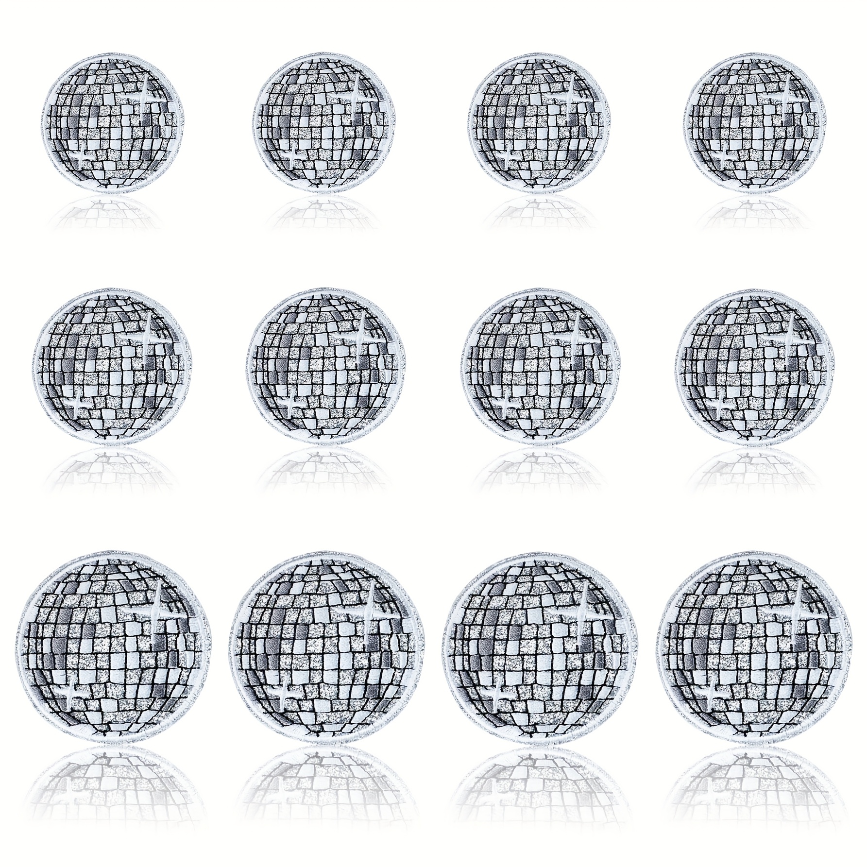 12 Shiny Disco Ball Ironing Patches For Hats, Sparkling Silvery, Pink Disco Ball Embroidered Applique Patches, Fun West Cowboy Music Party Embroidered Patch Bag, Hats, T-shirts, Jackets, Jeans