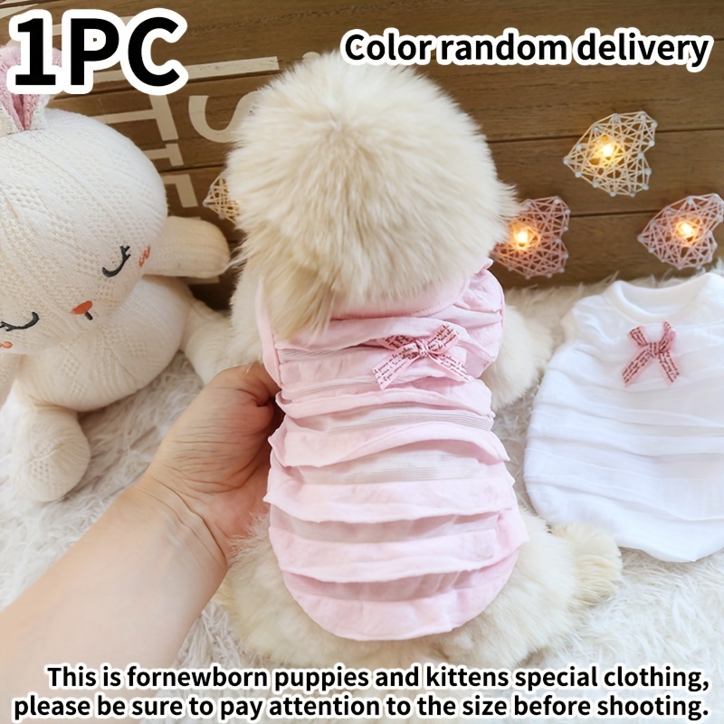 

1pc Pet Vest - Tank Top With Bow Accent, 100% Polyester, & Kittens - Easy Pullover Design, Random Color