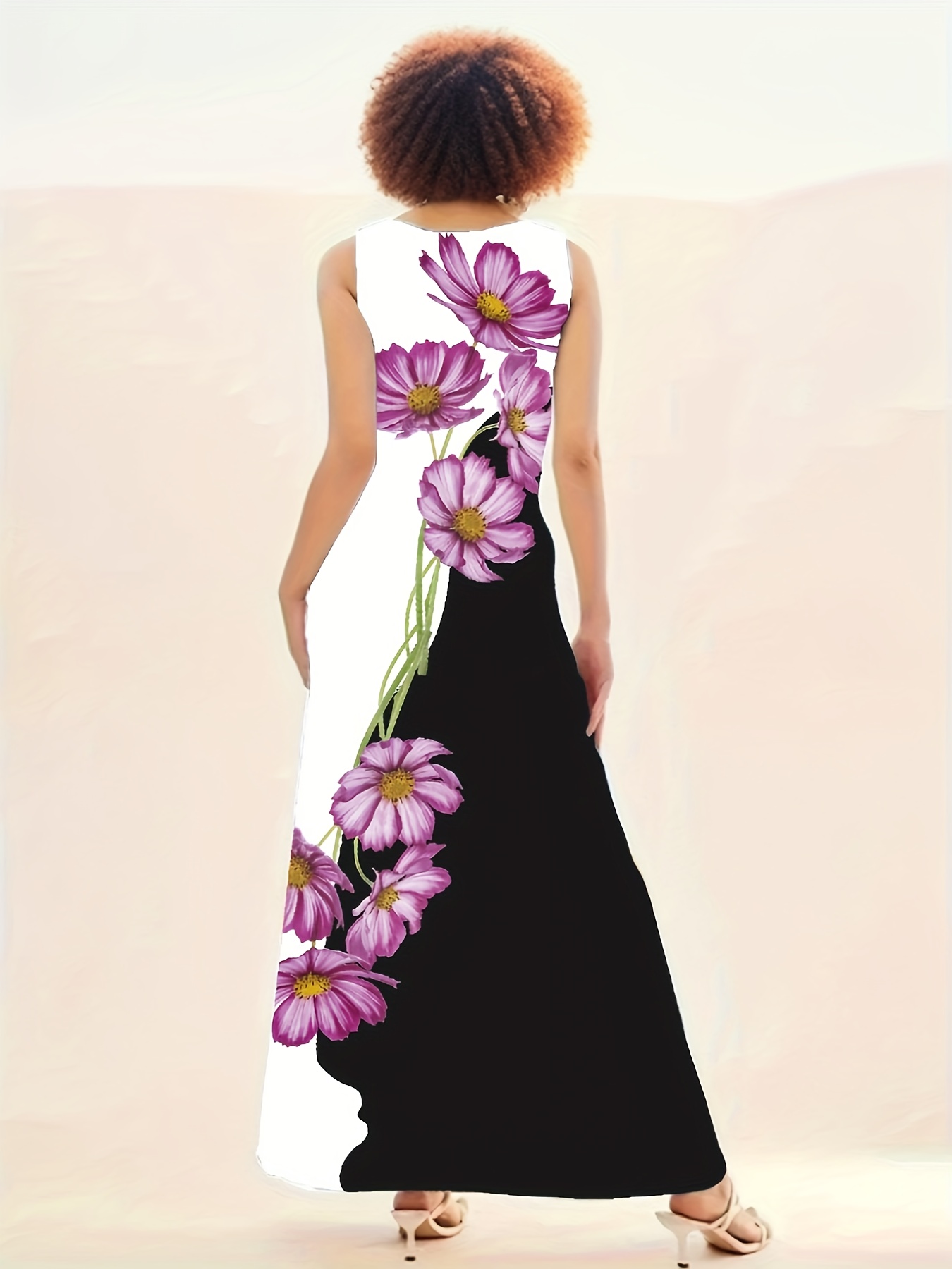 floral print crew neck tank dress elegant sleeveless maxi dress for spring summer womens clothing
