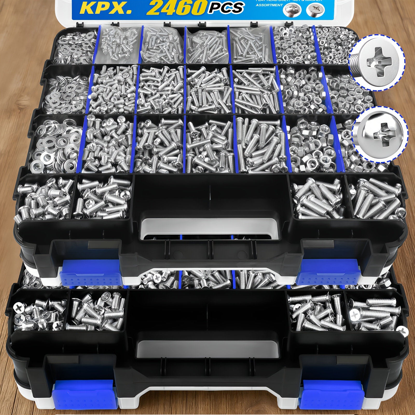 TEMU 2460pcs Stainless Steel M3 M4 M5 M6 Phillips//countersunk Screw, Nut, And Washer Set | Durable And Sturdy, Suitable For Industrial Maintenance,