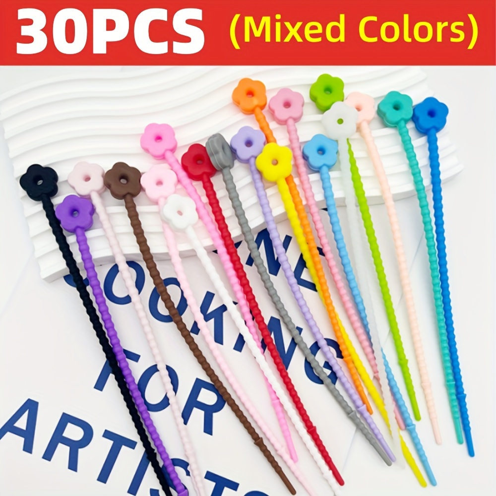 TEMU Silicone Zip Ties In Flower Shapes In Packs Of 10, 30, Or 60, Perfect For Organizing Charging Cables, Electronics Wires, And For Jewelry Making